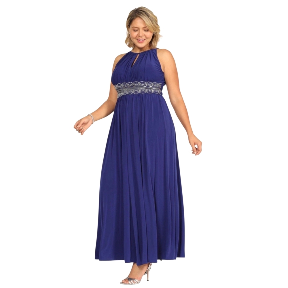 R & M Richards Royal Blue Maxi Dress with Silver Accents
